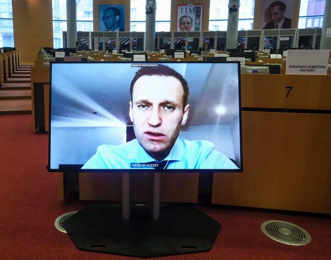 Навальный на видеозаседании комитета по иностранным делам Европарламента. 27 ноября, 2020 год. Фото: EPA