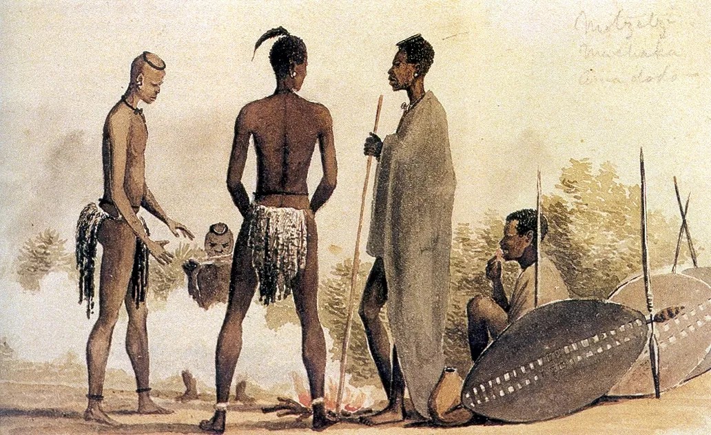 Воины африканского племени матабеле. Рисунок художника XIX века