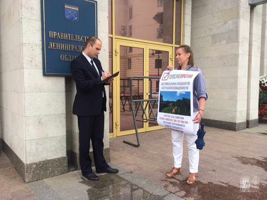 Пикет защитников Колтушских высот у здания правительства Ленинградской области. Фото: «Спасем Колтуши»
