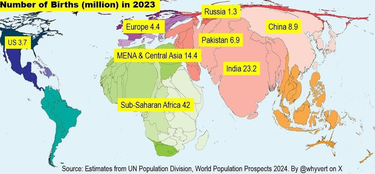 Данные ООН по рождаемости за 2023 год в мире