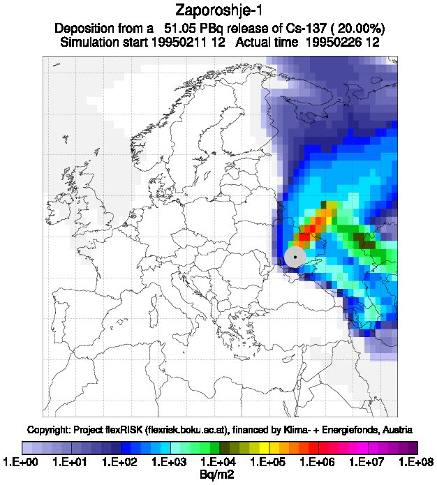 Возможное распространение радиоактивных веществ при тяжелой аварии на ЗАЭС, в зависимости от направления ветра. Может серьёзно пострадать Курская область