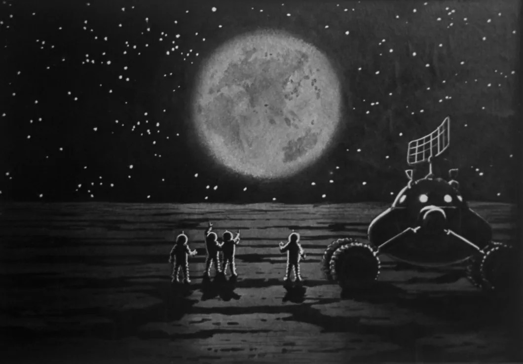 Вездеход на луне. Рисунок Алексея Леонова и Андрея Соколова. РИА Новости