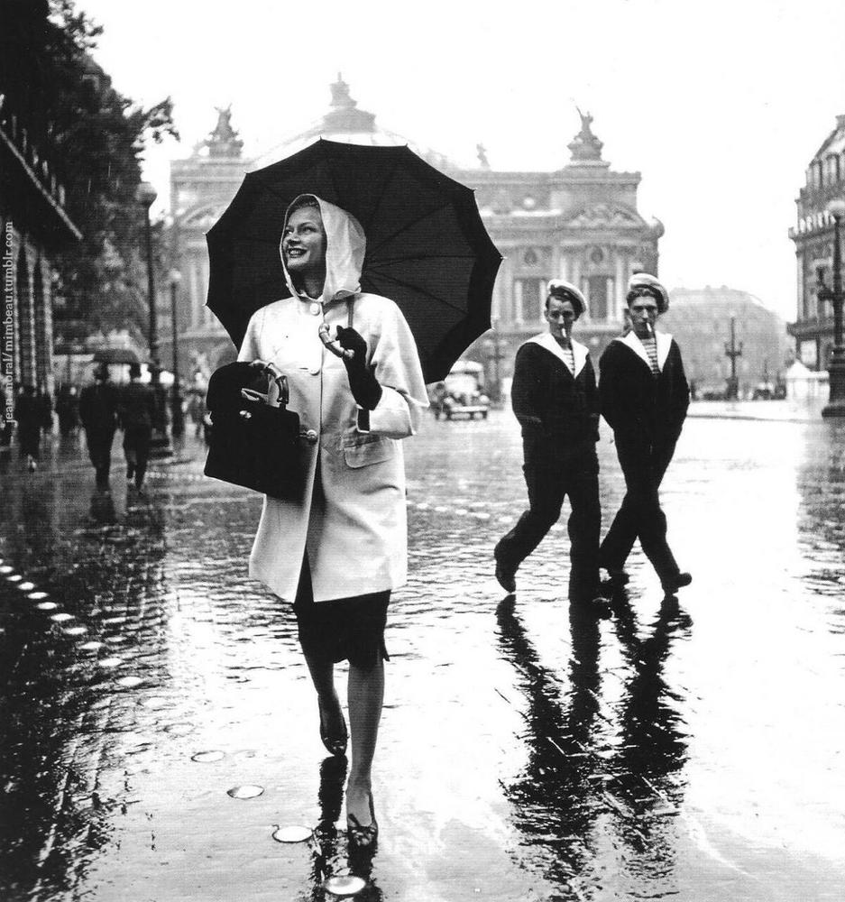 Jean Moral, Model in raincoat by Schiaparelli, Place de l'Opéra, for Harper's Bazaar, 1939