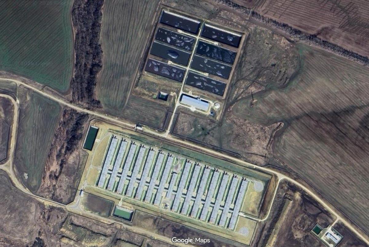 Свинокомплекс «СПФ Рязань» с лагунами для хранения навоза (сверху) неподалеку от с. Вослебово. Источник: Google Maps