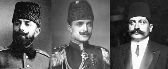 «Cовет трех пашей»: морской министр Джемаль-паша, военный министр Энвер-паша, министр внутренних дел Талаат-паша