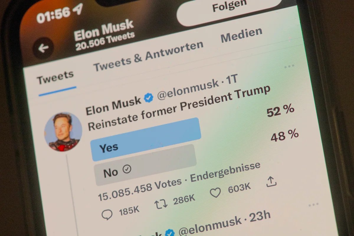 Голосование в аккаунте Илона Маска за возвращение Трампа в Twitter. Фото: IMAGO / Wolfgang Maria Weber