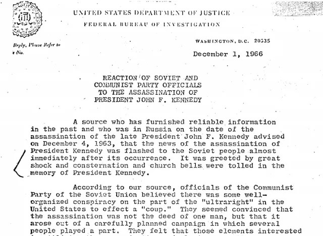 Фрагмент аналитической записки ФБР от 1966 года. Архив США