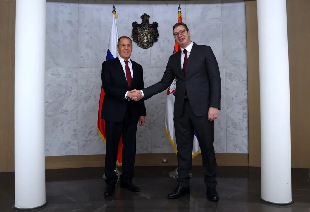 Сергей Лавров и президент Сербии Александр Вучич во время встречи в Белграде, 15 декабря 2020 года. Фото: РИА Новости