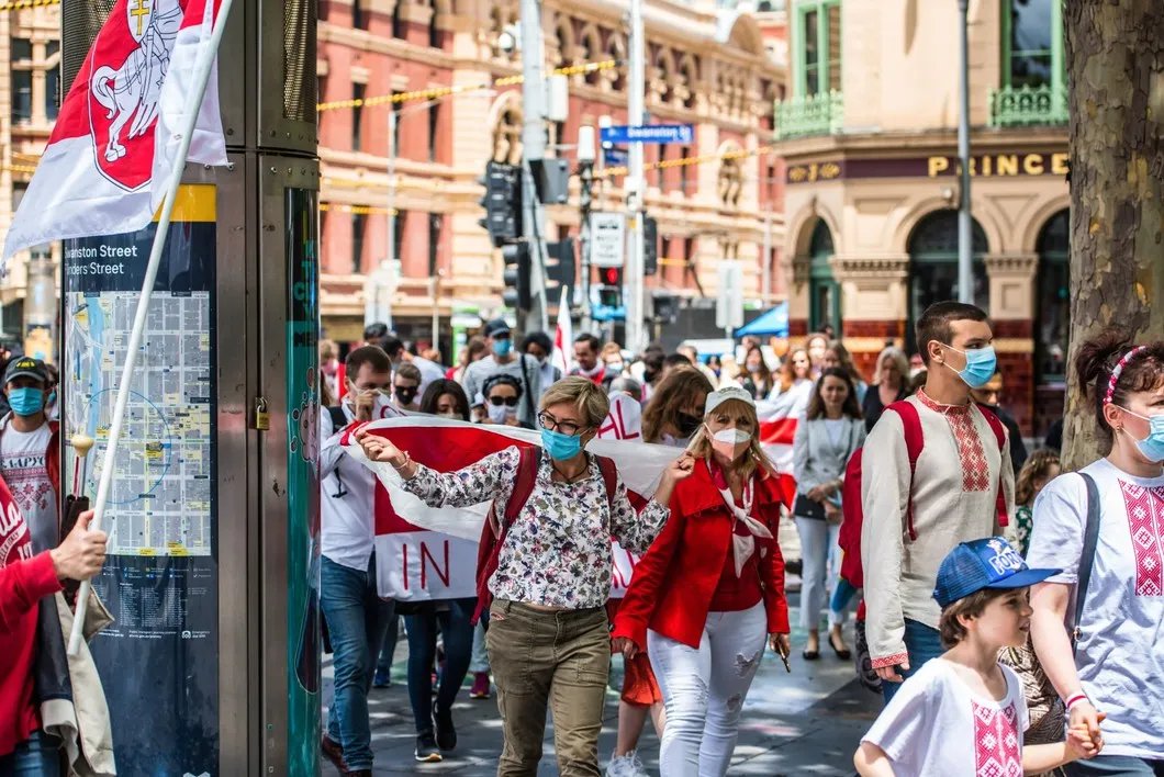 Протестующие против результатов выборов президента Беларуси в Мельбурне, Австралия. Фото: LightRocket / Getty Images
