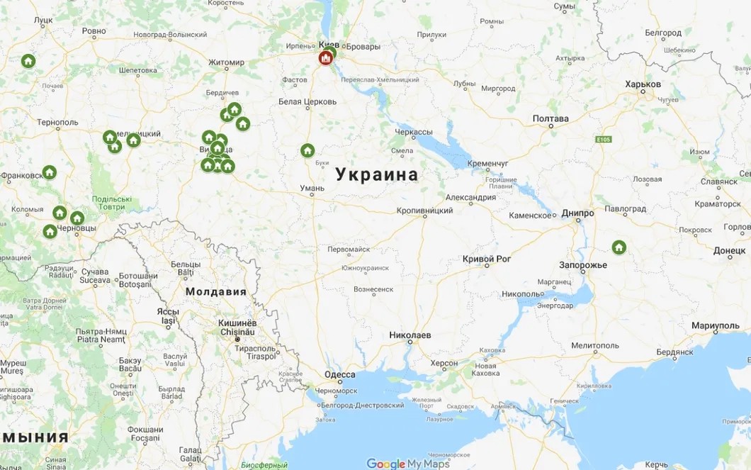 Церковные приходы, перешедшие из юрисдикции Москвы в новую единую украинскую православную церковь. Карта обновляется. Скриншот