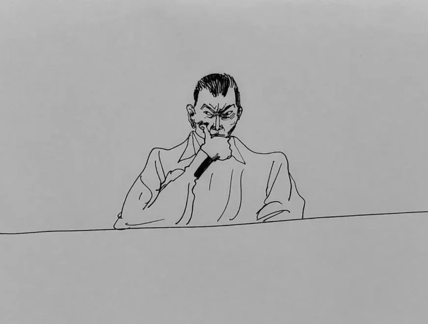 Судья Владимиров, приговоривший муниципального депутата Горинова дополнительно к 3 годам колонии за экстремизм в тюремной больнице. Рисунок: Екатерина Галактионова