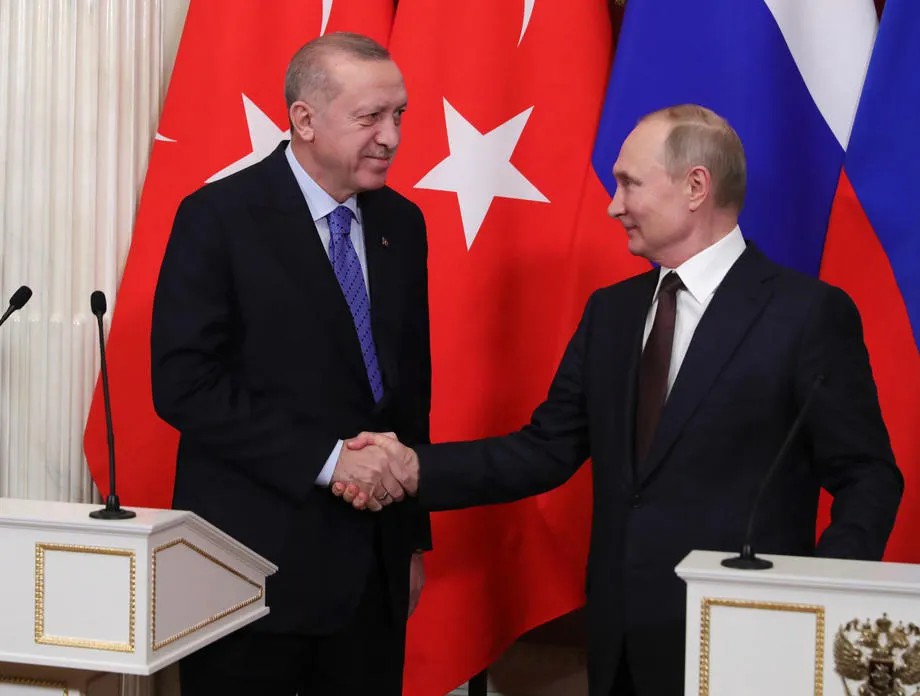 Владимир Путин и Реджеп Эрдоган на переговорах в Кремле. Фото: EPA-EFE