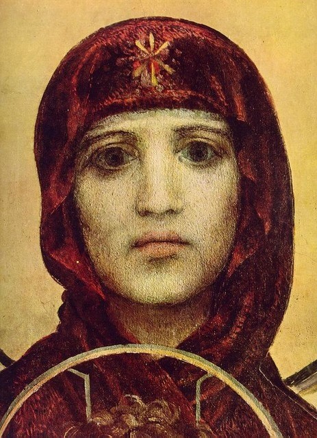 Икона Богоматери, писанная Врубелем с Эмилии Праховой (фрагмент).