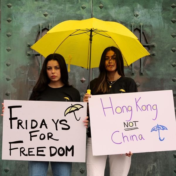 Активисты Союза либеральной молодежи (LUF) во время акции в поддержку «революции зонтиков» в Гонконге. Фото: facebook.com/lufswe