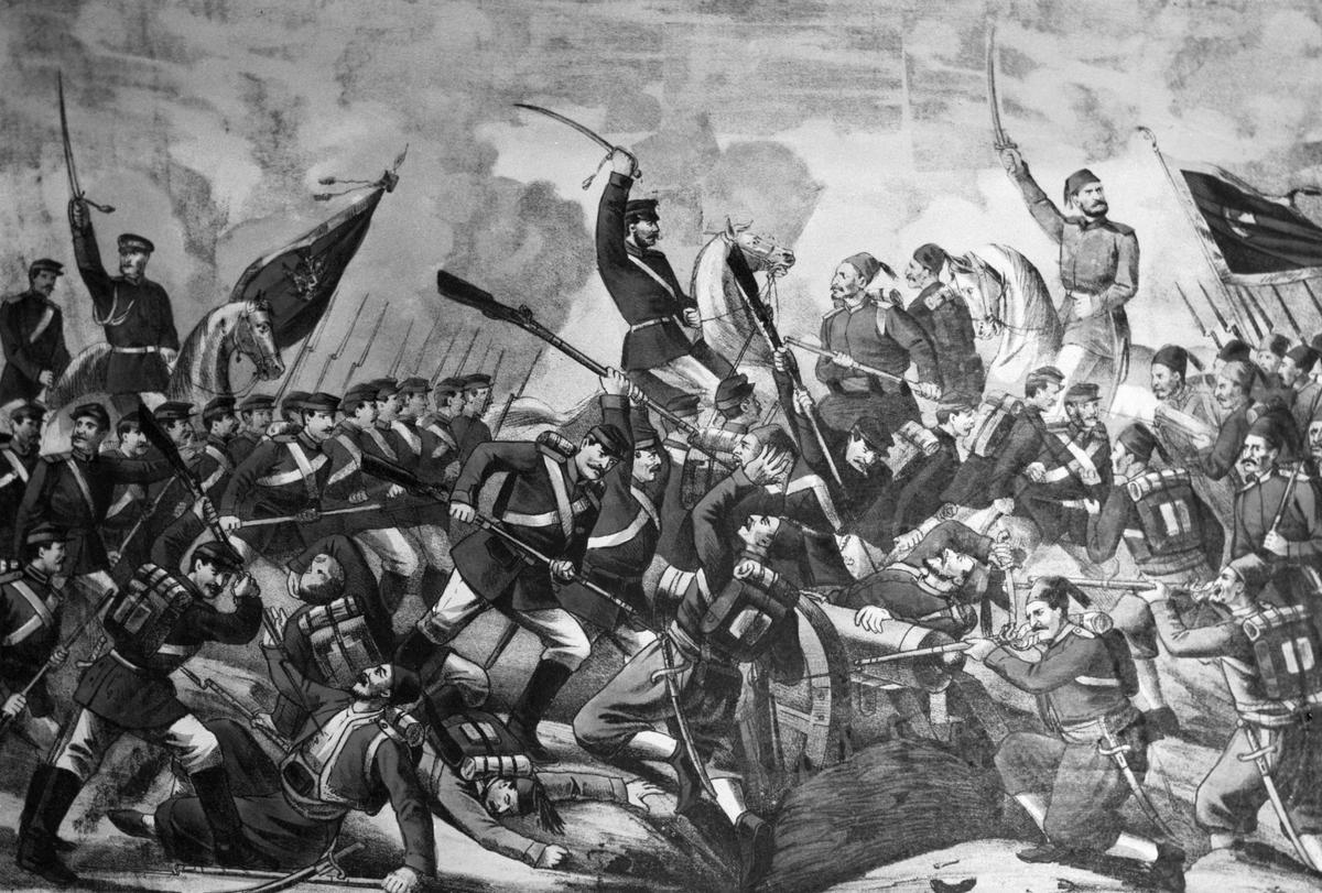 Репродукция литографии 1877 года «Сражение под Шипкой 28 декабря 1877 года во время Русско-турецкой войны». Фото: РИА Новости