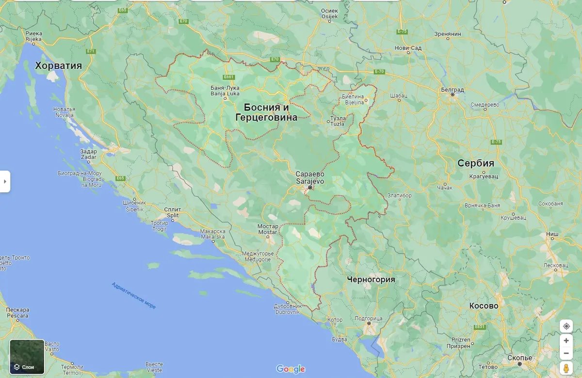 Республика Сербская выделена на карте красными точками