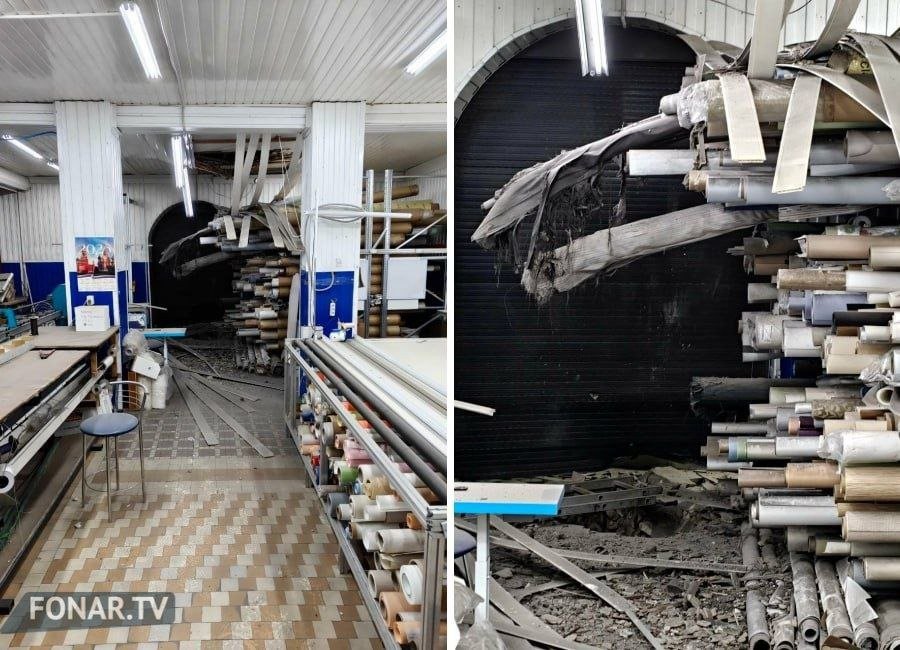 Цех предприятия после попадания снаряда. Фото: «Фонарь»