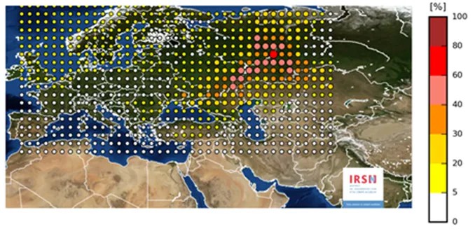 Карта распространения рутения от Института ядерной и радиационной безопасности Франции